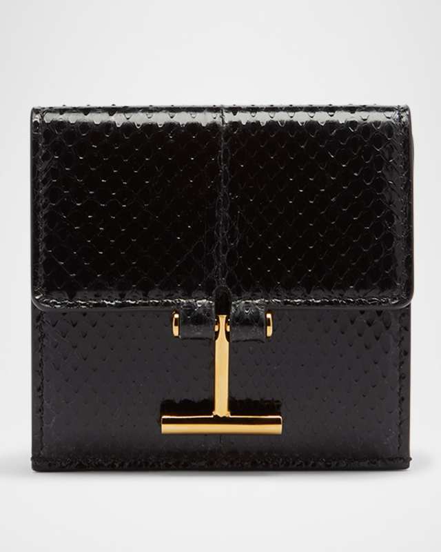 Flap Card Holder in Snake-Embossed Leather